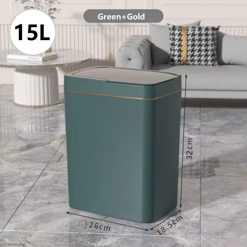 Non-Contact Narrow Smart Sensor Trash Can Smart Home 15L Automatic Bagging Electronic Trash Can Smart Bathroom Trash Can Green