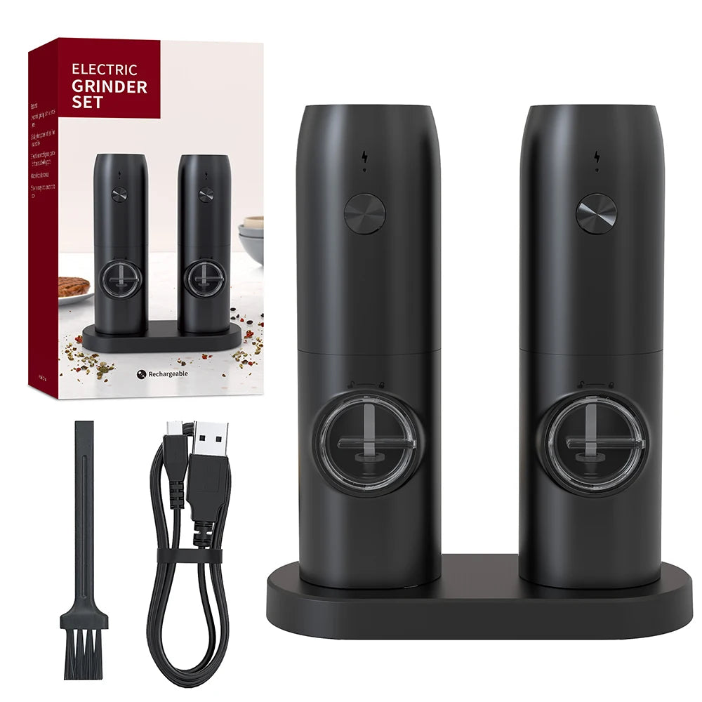 Rechargeable Electric Pepper Grinder Salt and Pepper Mills with LED Light Adjustable Coarseness Mills USB Charging Spice Grinde