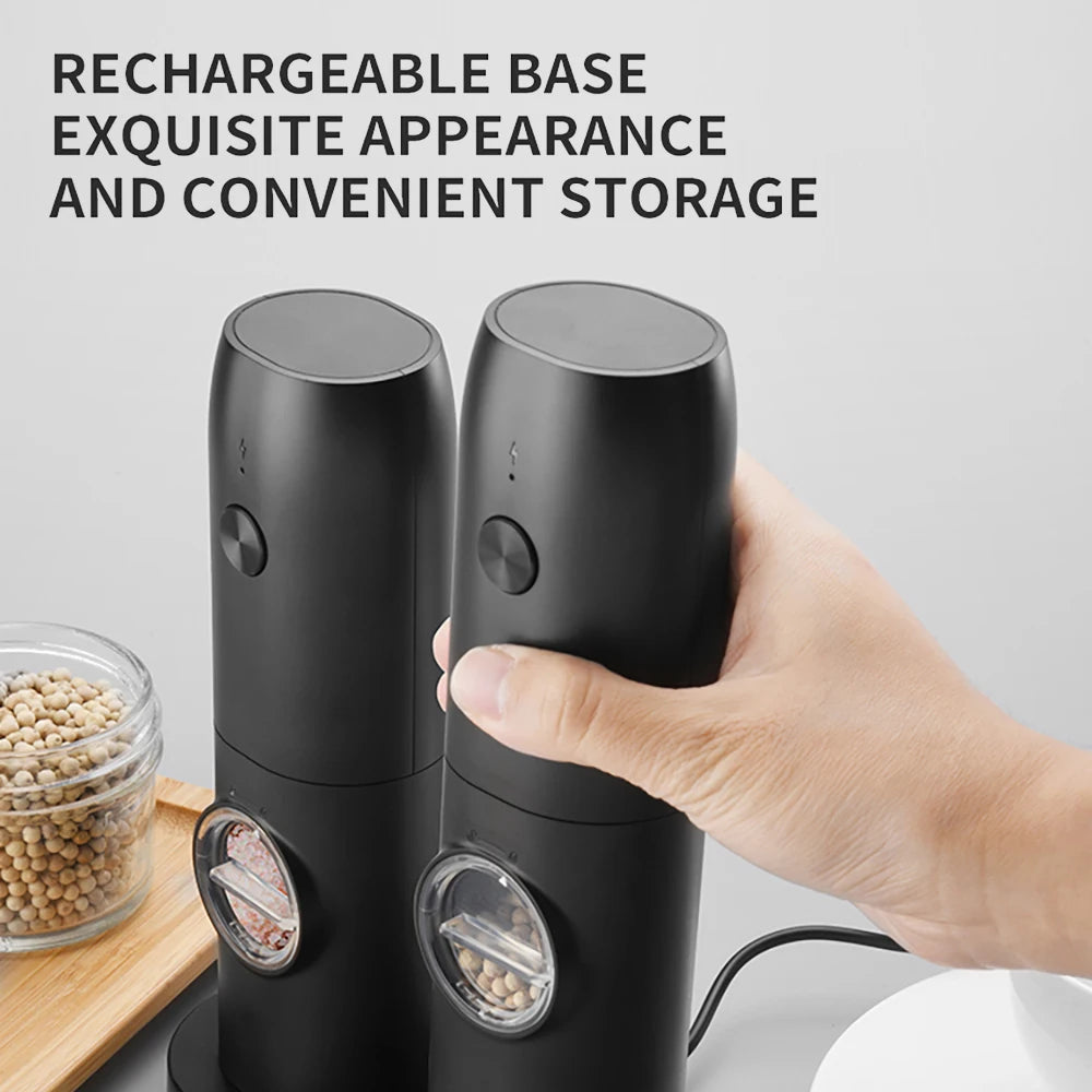 Rechargeable Electric Pepper Grinder Salt and Pepper Mills with LED Light Adjustable Coarseness Mills USB Charging Spice Grinde