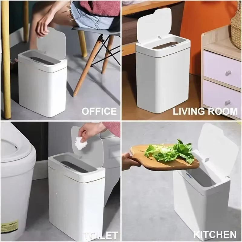 Non-Contact Narrow Smart Sensor Trash Can Smart Home 15L Automatic Bagging Electronic Trash Can Smart Bathroom Trash Can Green